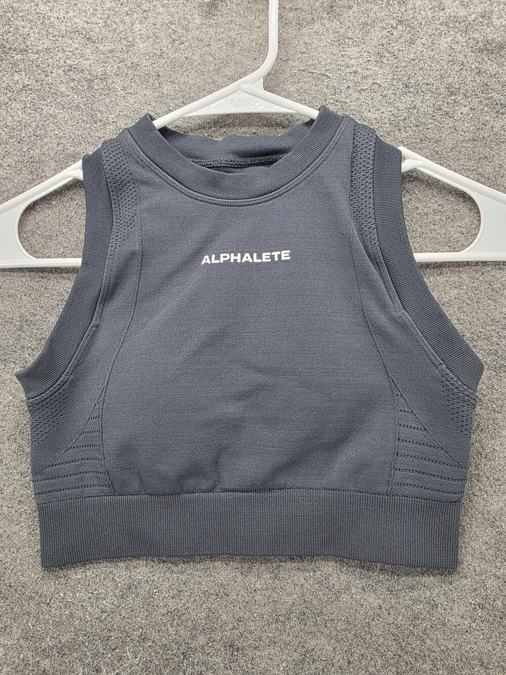 Alphalete Sports Bra Womens S Gray Racerback Mesh High Support Logo Athletic
